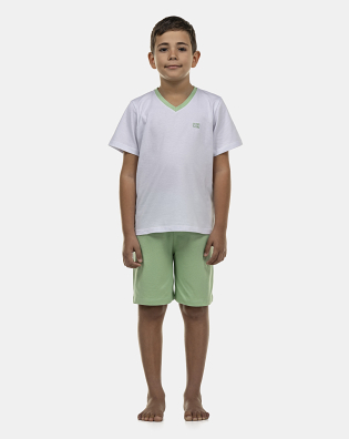 Pijama Masculino Kids Manga Curta Decote V e Bermuda 