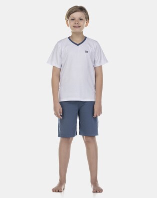 Pijama Masculino Kids Manga Curta e Bermuda Decote V