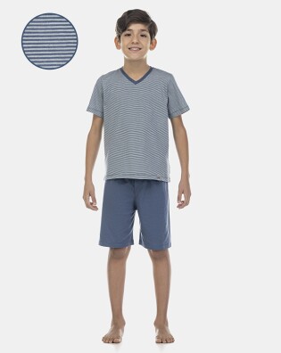 Pijama Masculino Kids Manga Curta e Bermuda Decote V