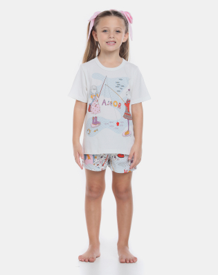 Conjunto de Pijama Feminino Infantil manga curta e short Pat e Annie
