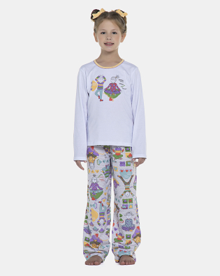 Pijama Feminino Kids Manga Longa e Calça