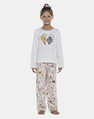 Pijama Feminino Kids Manga Longa e Calça