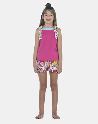Pijama Feminino Kids Alça Amarração e Short