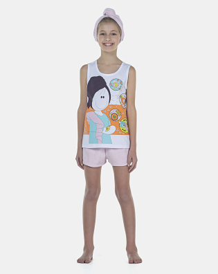 Pijama Feminino Kids Regata e Short Atoalhado