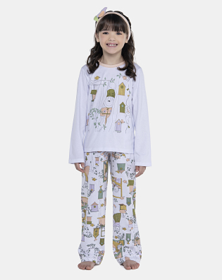 Pijama Feminino Kids Manga Longa e Calça