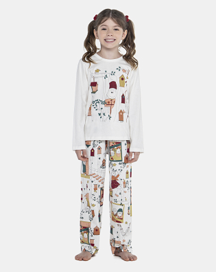 Pijama Feminino Kids Manga Longa e Calça