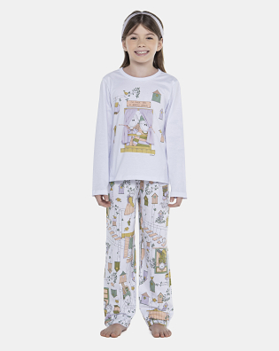 Pijama Feminino Kids Manga Longa e Calça 