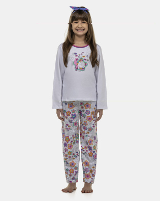 Pijama Feminino Kids Manga Longa e Calça