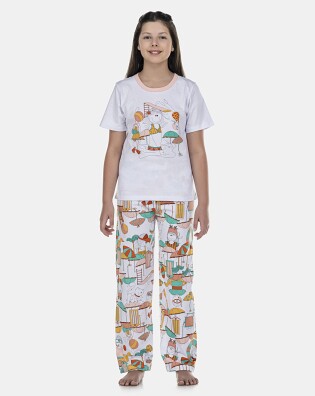 Pijama Feminino Kids Manga Curta e Calça