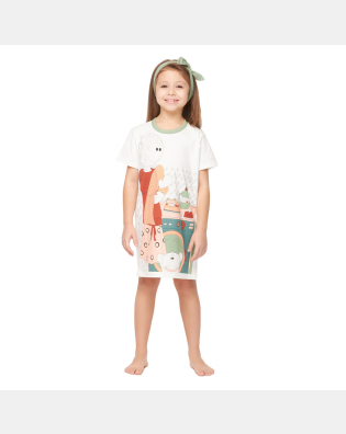 Camisão Pijama Feminino Infantil manga curta Pat e Nina