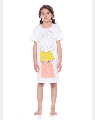 Pijama Infantil Camisão Feminino Manga Curta Pat E Nina