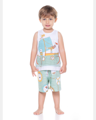 PIJAMA INFANTIL MASCULINO REGATA E BERMUDA ESTAMPADA