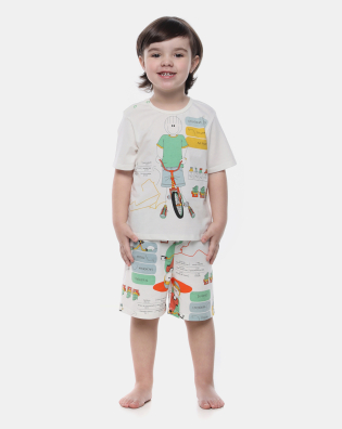 Pijamas Sonhart | Pijama Infantil Masculino Manga Curta e Bermuda Estampada
