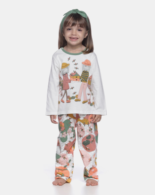 Pijama Infantil Feminino manga longa Tic-Tac e calça Bill e Pat
