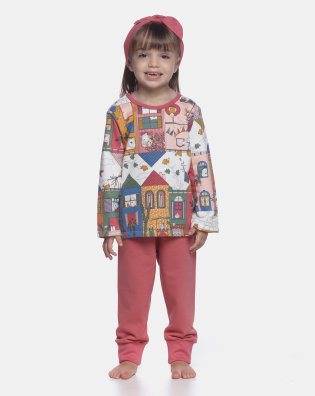 Conjunto Feminino Baby Manga Curta e Calça Moletinho