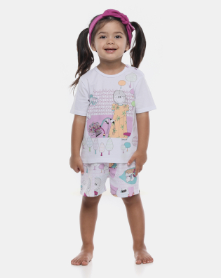 Pijama Feminino Infantil Manga Curta e Short Estampa Annie