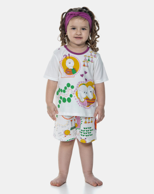 Pijama Feminino Infantil Manga Curta e Short Pat  Annie e Bill 