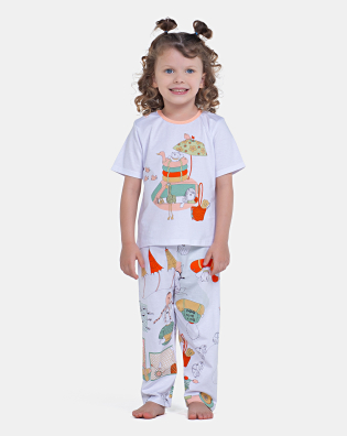 Conjunto de Pijama Feminino Infantil Manga Curta e Calça Estampada