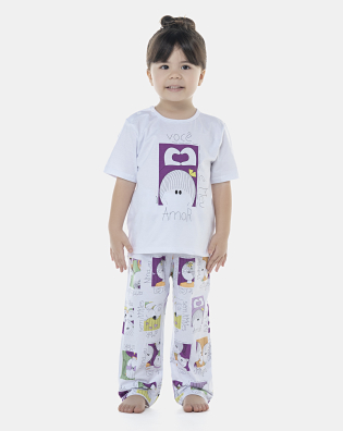 Pijama Feminino Baby Manga Curta e Calça