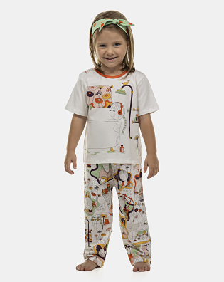 Pijama Feminino Baby Manga Curta e Calça