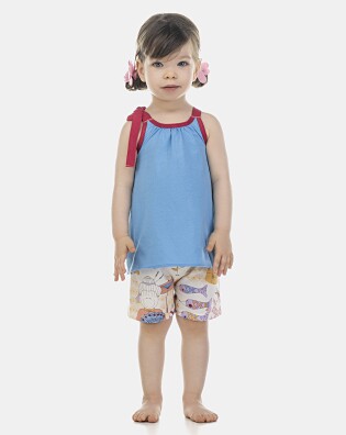 Pijama Feminino Baby Alça Amarração e Short