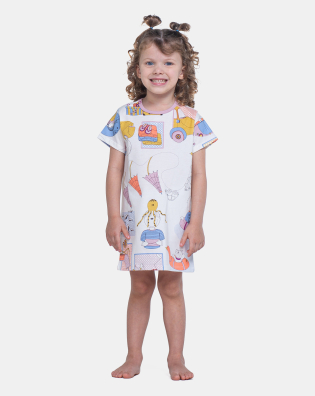 Camisão Feminino Infantil Manga Curta Tic Tac Bill e Nina