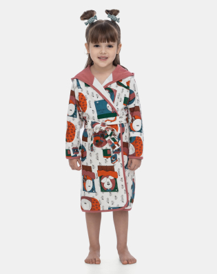 Roupão Feminino Infantil Estampado Manga Longa Capuz