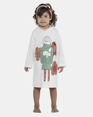 Roupão Feminino Baby Manga Longa Fechado Com Capuz Atoalhado