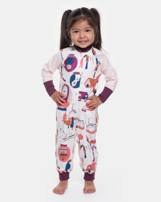 Comprar Pijama Macacão Feminino Infantil manga longa Botões Estampado