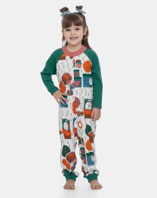 Pijama Macacão Feminino Infantil Manga Longa Pat e Nina