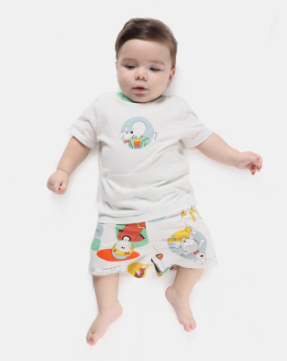 Body Bebê Menino manga curta Tic-Tac e short Estampado
