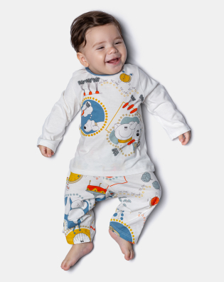 Pijama Sonhart Bebê Menino Manga Longa e Calça Estampa Ted e Nina