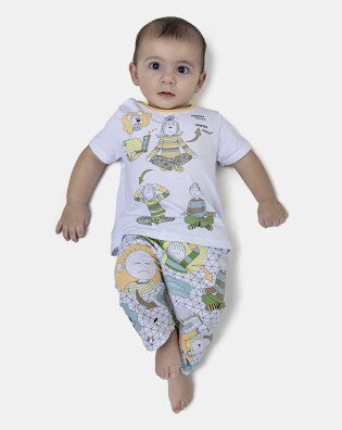 Pijama Masculino Bebe Manga Curta e Calça