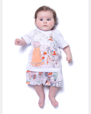 Pijama Bebê Menina manga curta e short  Estampado