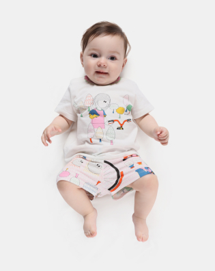 Pijama Bebê Menina Manga Curta e Short Pat e Annie