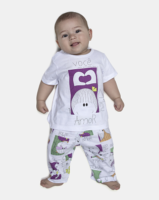 Pijama Feminino Bebe Manga Curta e Calça