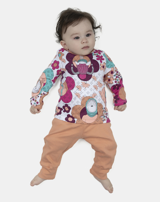 Pijama Feminino Bebe Body Manga Longa Moletinho e Calça Canelada