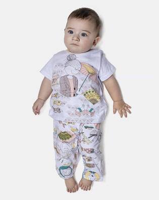 Pijama Feminino Bebê Manga Curta e Calça