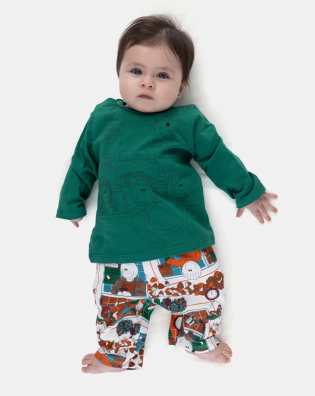 Pijama Bebê Manga Longa Tic-Tac e Calça Estampada Unissex