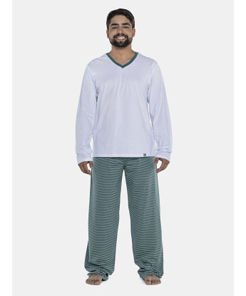 Pijama Masculino Adulto Manga Longa Decote V e Calça Listras