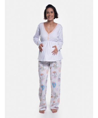 Pijama Gestante Sonhart Blusa Manga Longa Decote V e Calça Estampada