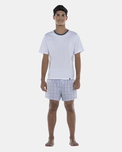 Pijama Masculino Adulto Manga Curta e Short Tricoline