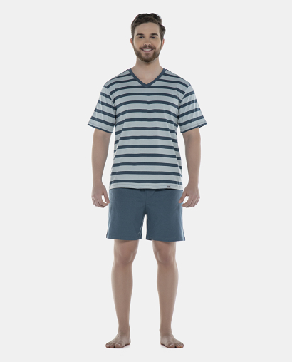 Pijama Masculino Adulto Manga Curta e Short Decote V