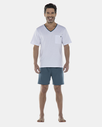 Pijama Masculino Adulto Manga Curta e Short Decote V