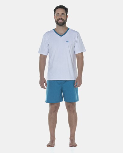 Pijama Masculino Adulto Manga Curta e Short Decote V