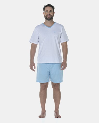 Pijama Masculino Adulto Manga Curta e Short Decote V