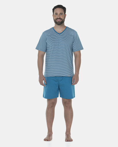 Pijama Masculino Adulto Manga Curta e Short Decote V