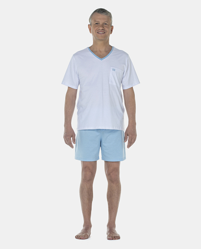 Pijama Masculino Adulto Manga Curta e Short Decote V