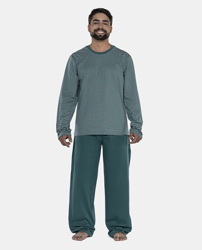 Pijama Masculino Adulto Manga Longa Listras e Calça