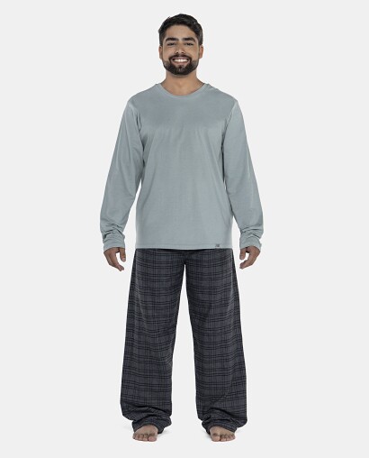 Pijama Masculino Adulto Manga Longa e Calça Flanelada